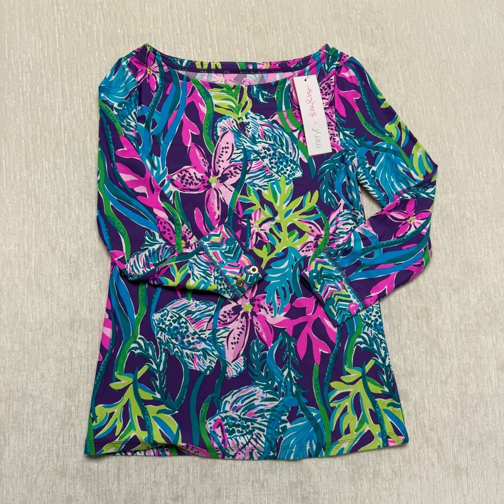 Lilly Pulitzer Everlynn UPF 50+ Top ChillyLilly Purple Floral XXS 006562